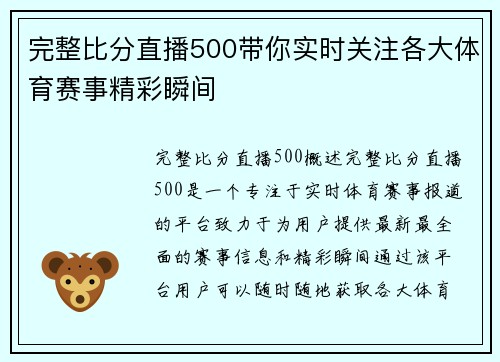 完整比分直播500带你实时关注各大体育赛事精彩瞬间